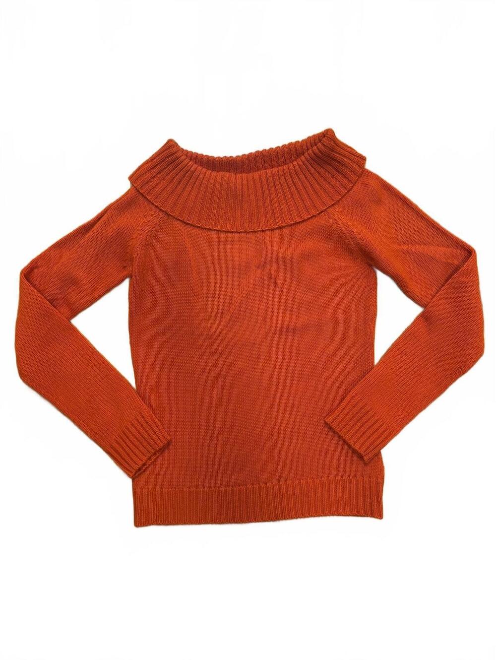 Zara Women's Medium Orange Wool Blend Ribbed Off-Shoulder Sweater Size M